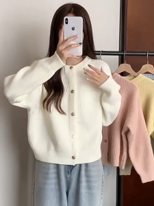Kardigan gaya Korea jaket sweter kardigan rajutan wanita kardigan baru leher bulat