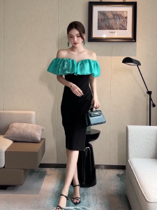 ZYHT EraVogue Váy nữ Váy đen Váy vai Váy công sở Váy Hiso Váy cổ điển Váy công sở Váy dự tiệc Váy dạ hội 21140