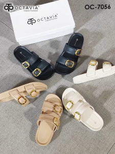 OCTAVIA Sandal Slide Slip On Wedges Wanita with Double Belt Straps OC-7056 (FREE BOX)