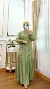 Alluna Dress Ceruty Babydoll Brokat Mutiara Dress Wanita Terbaru 2024 Kekinian Dress Muslim Viral