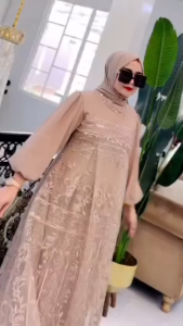 Delvira Dress Muslim Pesta Gamis Brukat Mewah Kondangan Wanita Terbaru 2024 Bahan Ceruty Babydoll