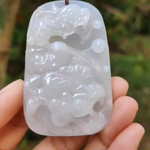 Rare Old Collection White Natural Type A Jadeite Jade crafted with Dragon and Tiger as Pendant Certificate weigh 44.48 grams Measurement 60.5 * 40.2 * 9.5 mm (pendant218)