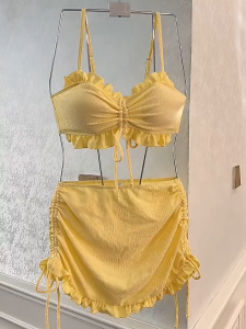 ชุดว่ายน้ําบิกินี่ แบบผูกเชือก แต่งผ่าข้าง สไตล์เกาหลี 770013 เสื้อผ้า ผู้หญิง