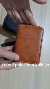 Atdiva Dompet Kartu Wanita Import Double Zipper Polos Bahan Kulit Lembut Motif Kulit Jeruk Banyak Slot