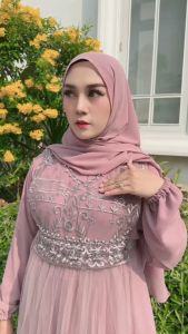GAMIS SELMA BRUKAT TILE MUTIARA IMPORT / MAXI MUSLIM KONDANGAN PESTA