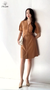 [Voucher 15% MOV 199K cap 100K Đầm HeraDG dáng xòe thiết kế xếp ly cổ V có cúc thanh lịch chất tuytsi cao cấp SDPBD3100