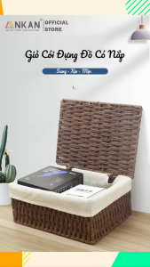 Giỏ Mây Có Nắp Đựng Đồ Đựng Mỹ Phẩm Đựng Đồ Ăn Vặt Để Bàn Decor Chụp Ảnh Sản Phẩm Lót Vải Vintage