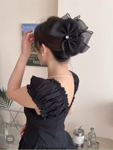 Kẹp tóc nơ Doudou Cặp tóc Kẹp nơ to Kẹp càng cua hình nơ 11cm vải organza phong cách Hàn Quốc ZJ125