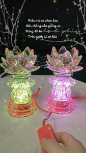 ĐÈN THỜ PHA LÊ HOA SEN (1 CẶP) ĐÈN ĐỔI MÀU