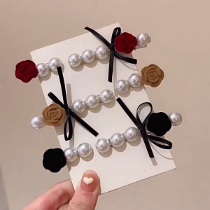 Cột tóc kẹp tóc hoa hồng nhung kèm châu phong cách cổ điển thời trang nữ CT03
