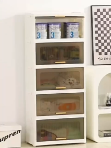 Lostars T350 (Tidak Perlu Instalasi) Rak Kabinet Susun Lipat/Rak Buku Serbaguna ada Roda/Lemari Plastik Lipat Susun