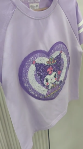 Kaos Anak Sanrio Kuromi Melody Lucu Gadis Lengan Pendek Dua Sisi Berwarna Payet Kaos Kartun Atas
