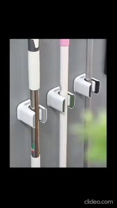 Aswei Magic Wall Mount Mop Clip 拖把夹神器 轻轻一推牢牢夹住 Mop Hook Rack Mop Holder Trace-Less Hanger Kitchen Hook Self-Adhesive