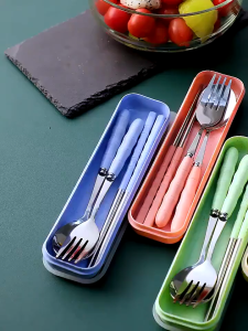 4-in-1 Stainless Steel Portable Table Ware Cutlery Set Spoon Fork Chopsticks Set With Box Case Travel Cutleries