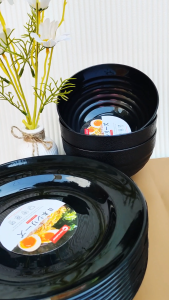 PROMO SET PIRING DAN MANGKUK RAMEN ULIR HITAM POLOS BAHAN TEBAL TERLARIS