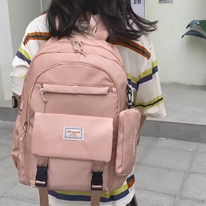 2 In1 Large Capacity Backpack Waterproof Multilayer Zipper School Bag Simple with Mini Storage Bag