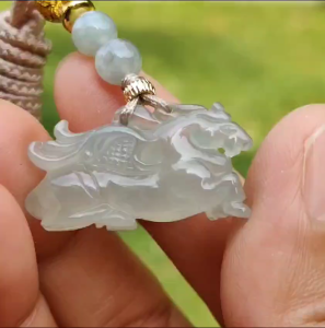 Icy with light green base Natural Type A Jadeite Pendant Necklace crafted as Flying Horse symbols of Good luck is coming soon Longma spirit with QIC approved certificate weigh 4.55 grams 15.6 * 28 * 6.3 mm (pendant65)
