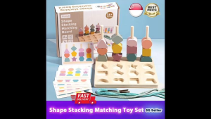 【SG Ready Stock】3-in-1 Baby Shape Stacking Matching Board Montessori Wooden Toy Set★Toddler/Kids/Children Early Childhood Educational Toy Kit✅Shape Sorter✅Bead Game✅Brain Development✅