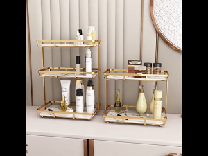 O-KAY Rotating Cosmetic Desktop Storage Box Transparent Makeup Organizer 2 Tiers Glass Tray Dressing Table Finishing Rack