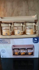 TEMPAT BUMBU TEMPAT LADA TEMPAT GULA BAHAN KACA PLUS RAK 2 SUSUN