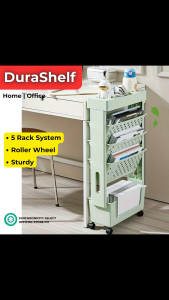 DuraShelf - Five Levels Movable Bookshelf Shelf Desk Side Bookshelf Floor Desk Small Cart Book Storage Shelf Office Study Supplies Storage Rack Pen Holder Lesson Book Document Storage Cup Water Holder Office Supplies