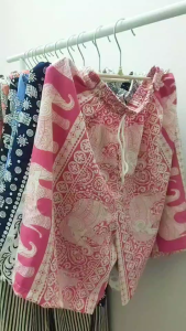 กางเกงขาสั้นลายช้าง Free Size ผ้าสตรีทสไตล์เอวยางยืด โปร3ตัว