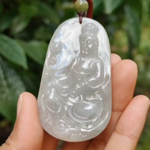 Rare Old School Natural Type A Jadeite Jade Pendant Necklace Crafted with Guanyin with certificate weigh 38.62 grams 60.8 * 35.8 * 8.5 mm (pendant166)