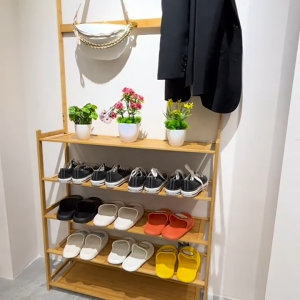 T-Y(COD) ชั้นวางรองเท้า ที่วางรองเท้า ราวแขวน ราวแขวนผ้า ทำจากไม้ไผ่แท้ จัดเก็บห้องให้เป็นระเบียบ อเนกประสงค์ ราวแขวนเสื้อ กระเป๋า หมวก สำหรับวางของในบ้าน