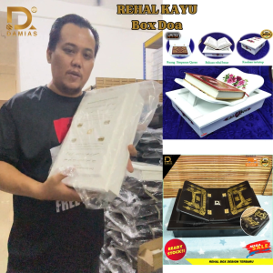 Rehal Box 2 in 1 Printed Bercorak Kaabah Kayu Wooden Al-Quran Holder Book Stand Hantaran Hadiah