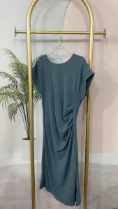 [นัดกับณัฐ] ชุดเดรสยาวมีแขน สีฟ้า ชุดเดรสทำงาน ชุดเดรสกระโปรงยาว