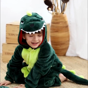 Baby and childrens red green dinosaur pajamas cartoon flannel pajamas pajamas kids pullover clothing