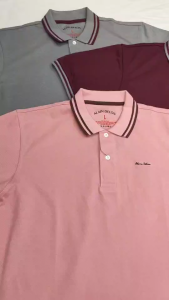 Alain Delon Polo เสื้อโปโล สีพื้น ผู้ชาย แต่งแขน และปก ไม่มีกระเป๋าที่อก รุ่น SSK016-1 ( มี 3สี )