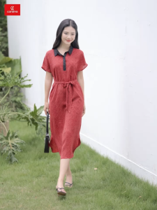 Đầm Nữ CARDINA chất liệu lụa Hàn Châu phối cổ lạ mắt thiết kế tinh tế đơn giản thoải mái tự tin  4VSL13