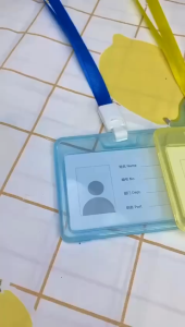 Name Tag Id Card Transparant Gantungan Kartu Nama Plastik Vertical Lanyard Potrait Motif Polos Warna Warni Tanda Pengenal Bening