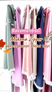 (EGSUS) Fashion Muslim Pakaian Anak Perempuan Mukena Zipper Perlengkapan Sholat Bayi Katun Polos Renda Bunga Denim