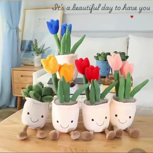 Chậu hoa tulip nhồi bông để bàn xinh xắn quà tặng sinh nhật bạn gái