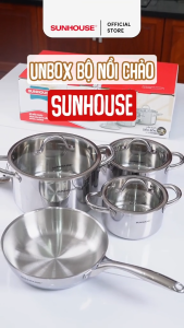 Bộ nồi chảo SUNHOUSE SHG808 - Đáy liền Inox304 sáng bóng siêu bền - Kết cấu đa lớp đáy liền bền bỉ chống phồng đáy - Hàng chính hãng