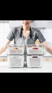 Kotak penyimpanan kulkas gaya Korea untuk makanan sayuran dan buah-buahan kotak pengering penyegar