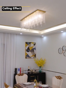 Luxury Rectangular Crystal Chandelier Modern Led Tassels Linear Raindrop Ceiling Pendant Light Fixture for Dining Room Living Room Kitchen Island