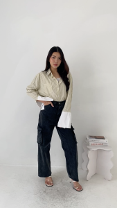 BAGGU Denim Cargo Loose Pants [Celana Hightwaist Wanita ]