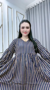 Dress Wanita Inara Rimba Katun Rayon lengan Balon Tali pinggang