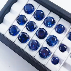 Round shape Diamond Cut Lab Grown Royal Blue Sapphire Synthetic Corundum Loose Gemstone With Visible Inclusions