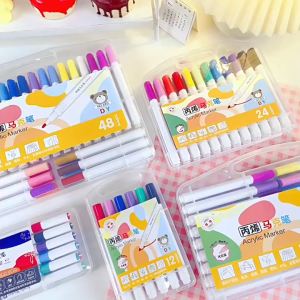 12/24 Colors DIY Acrylic Marker Pen/large capacity student art special waterproof non-printing paper non-smudge painting pen washable/Set Highlighter Markers Painting for Rock Glass