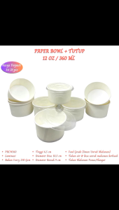 Paper Bowl ukuran 360 Ml Plus Tutup Mangkok Kertas (Isi 25 Pcs-PBLW360)
