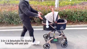 3-in-1 รถเข็นสัตว์เลี้ยง 4ล้อ รถเข็นสุนัขและแมว ล้อหมุนได้ โครงสร้างแข็งแรง