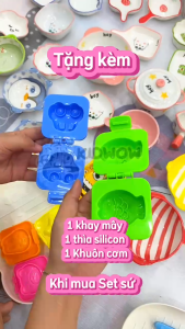 [TẶNG THÌA SILICON+ KHUÔN CƠM+ KHAY MÂY] Bộ Bát Sứ Ăn Dặm Cho Bé Siêu Đáng Yêu