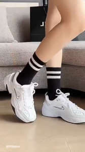 Tất Cotton Cổ Cao Màu Trắng Đen Phong Cách Hàn Quốc Thời Trang Thu Đông Cho Nữ TATNU05