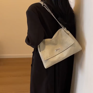 Large Capacity Bag for Leisure Chain Flip Cover Shoulder Bag for Women Korean Retro Tote Bag