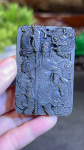 gold obsidian pendant💯天然金眼黑曜石雕刻吊坠牌 ➡️关帝圣君 关公  高: 5.8cm  宽: 3.8cm  厚度: 1cm  重: 44g