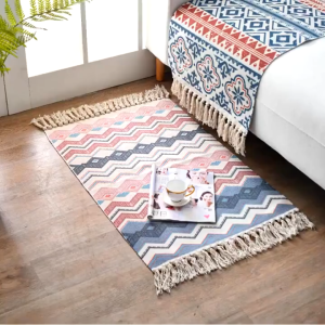 [IN STOCK]Long 60x90CM Cotton and Linen Tassel Woven Carpet Bedroom Floor Mat Door Living Room Carpet Area Rug